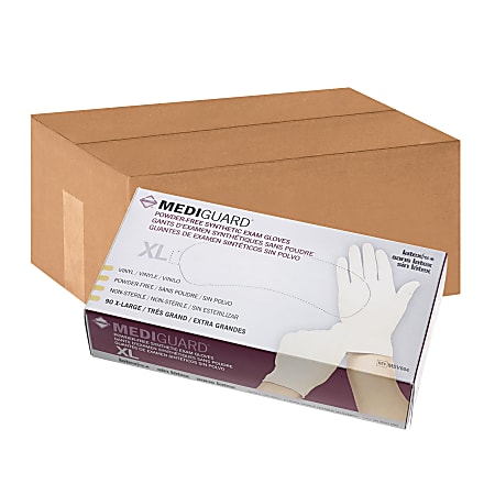 MediGuard® Powder-Free Stretch Vinyl Exam Gloves, X-Large, Beige, 90 Gloves Per Box, Case Of 10 Boxes