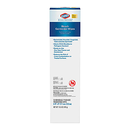 Clorox Healthcare Bleach Germicidal Wipes - Ready-To-Use Wipe - 50 / Each - White