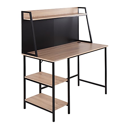 LumiSource Geo Shelf 48"W Writing Desk, Natural Wood/Black