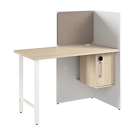 Bush Business Furniture Hustle 48-inch Cubicle Desk for Office with Locking Storage Cabinet, White/Natural Elm, Standard Delivers
