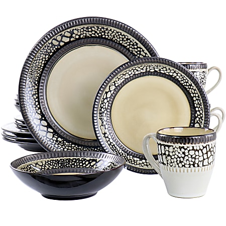 Elama 16-Piece Stoneware Dinnerware Set, Desert Sand