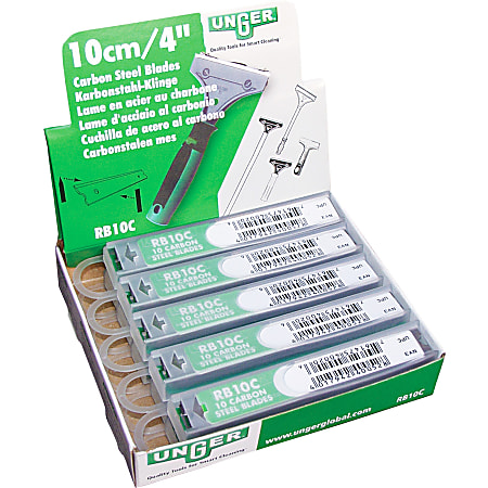 Unger 4" Replacement Scraper Blades - 4" Length - Reversible - Carbon Steel - Silver Gray - 10/Pack - 1 Carton