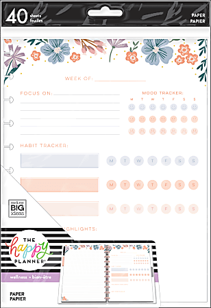 Happy Planner Big Filler Paper, 8-1/2" x 11", 40 Sheets, Florals