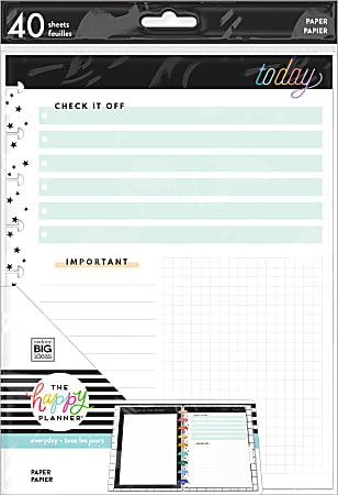 Happy Planner Classic Filler Paper, 40 Sheets, 7" x 9-1/4", Today's Notes
