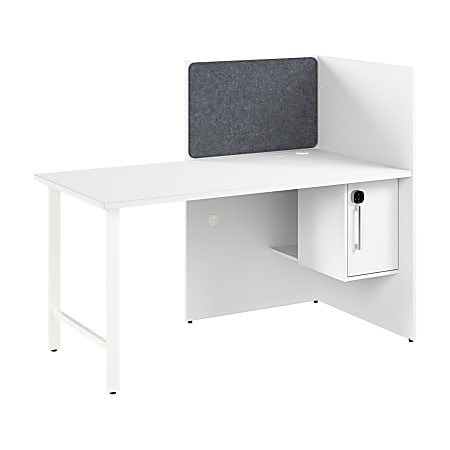 Bush Business Furniture Hustle 60-inch Cubicle Desk for Office with Locking Storage Cabinet, White, Standard Delivers