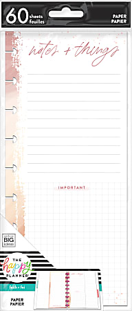 Happy Planner Skinny Classic Half Sheet Filler Paper, 60 Sheets, 4-1/8" x 9-1/4", Notes And Things