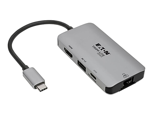 Eaton Tripp Lite Series USB C Multiport Adapter Converter w/ 4K HDMI Gigabit Ethernet Port & USB-A Hub, Thunderbolt 3 Compatible PD Charging