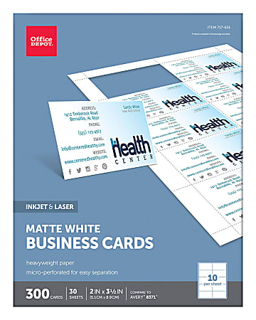 Office Depot® Brand Matte Business Cards, 2" x 3 1/2", White, Pack Of 300