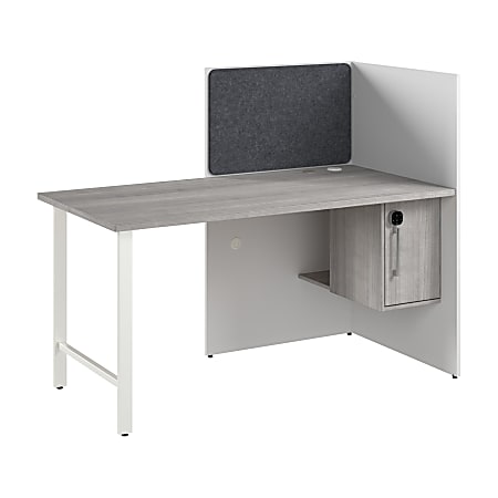 Bush Business Furniture Hustle 60-inch Cubicle Desk for Office with Locking Storage Cabinet, White/Platinum Gray, Standard Delivers