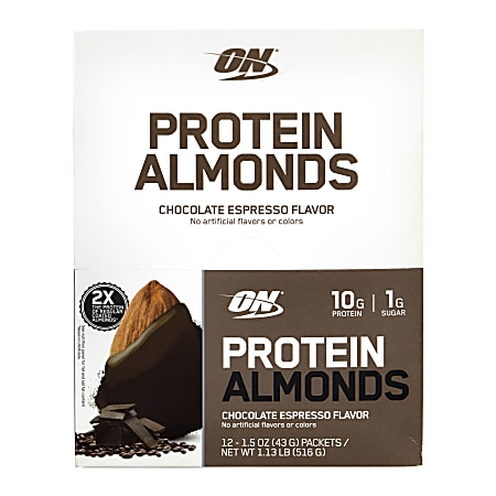 Optimum Nutrition Protein Almonds, Chocolate Espresso, 1.5-Oz Packets, Box Of 12 Packets