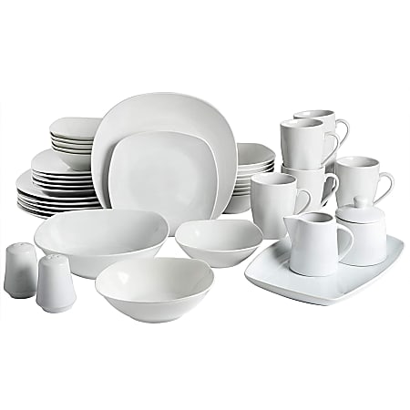 Gibson Home Classic Pearl 39-Piece Fine Ceramic Square Dinnerware Set, White