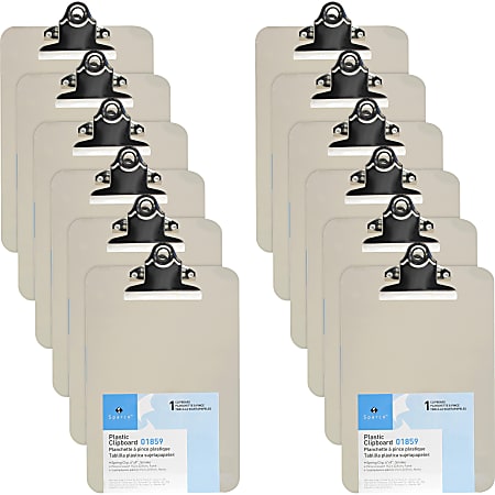 Business Source Compact Plastic Clipboard - Spring Clip - Plastic - Smoke - 12 / Box