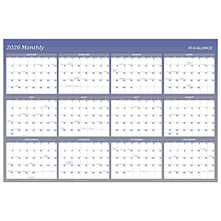 AT-A-GLANCE® 2026 Vertical Horizontal Reversible Erasable Yearly Wall Calendar, Blue, Extra Large, 48" x 32"