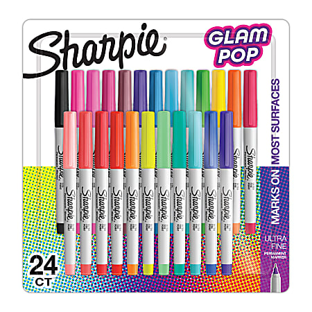 Sharpie® Permanent Ultra-Fine Point Markers, Assorted Colors, Pack Of 24 Markers