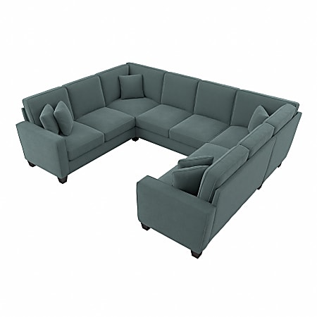 Bush® Furniture Stockton 113"W U-Shaped Sectional Couch, Turkish Blue Herringbone, Standard Delivery