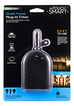 GE myTouchSmart Automatic 6-Hour Outdoor Plug-In Timer, Black, 36170