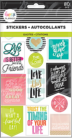 Happy Planner Stickers, 9-1/8" x 4-13/16", Life Quotes, Pack Of 5 Sticker Sheets
