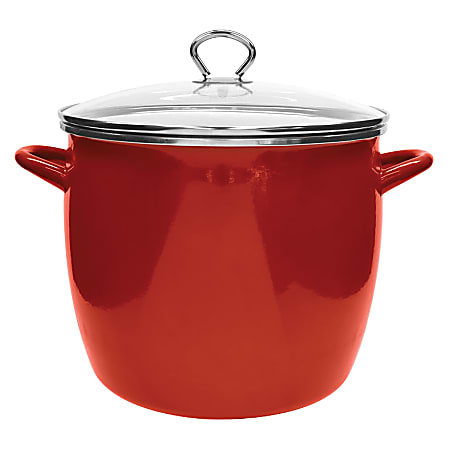 Vasconia® Enamel-On-Steel Stockpot With Glass Lid, 12 Qt, Red