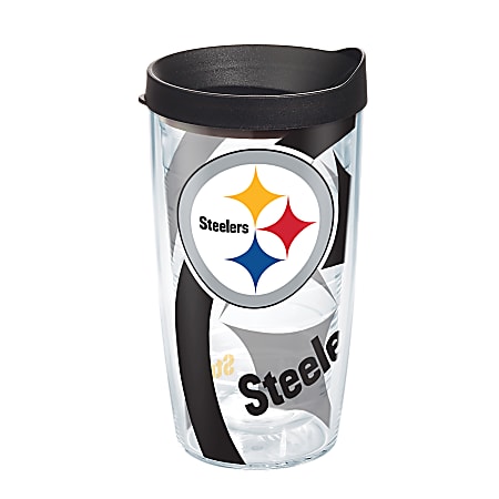 Tervis NFL Tumbler With Lid, 16 Oz, Pittsburgh Steelers, Clear