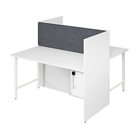 Bush Business Furniture Hustle 60-inch 2 Person Office Cubicles with Locking Storage and Large Tackboards, White, Standard Delivers