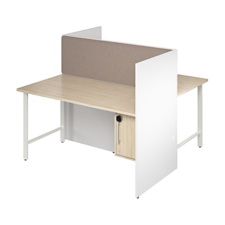 Bush Business Furniture Hustle 60-inch 2 Person Office Cubicles with Locking Storage and Large Tackboards, White/Natural Elm, Standard Delivers