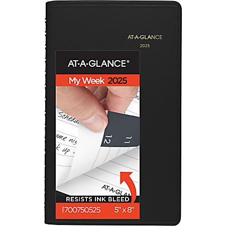 2025 AT-A-GLANCE® Weekly Appointment Book Planner, 5" x 8", Black, January To December, 7007505