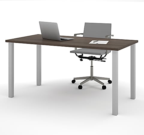 Bestar Universal 60"W Table Computer Desk With Square Metal Legs, Antigua