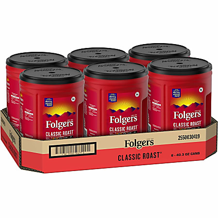 Folgers® Ground Canister Classic Roast Coffee - Medium - Ground - Mountain Grown, Classic Roast - Kosher - 6/Carton - 210 / Pallet