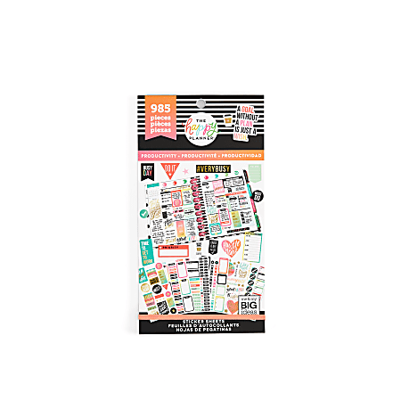 Happy Planner Classic Stickers, 9"H x 4-3/4"W x 1/4"D, Productivity, Value Pack Of 985 Stickers