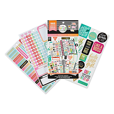 Happy Planner Classic Stickers 9 H x 4 34 W x 14 D Productivity Value Pack  Of 985 Stickers - Office Depot