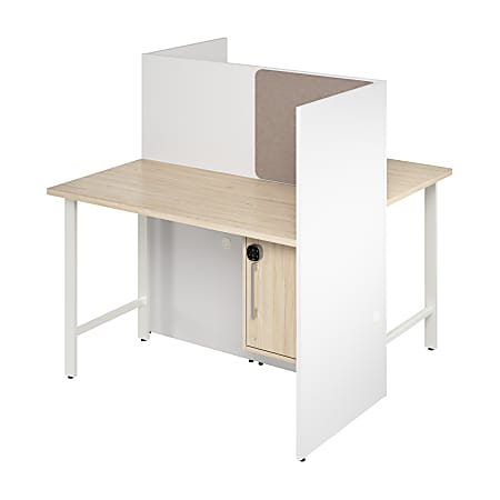 Bush Business Furniture Hustle 48-inch 2 Person Office Cubicles with Locking Storage Cabinet, White/Natural Elm, Standard Delivers