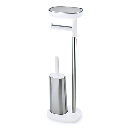 Joseph Joseph Stainless Steel Freestanding Toilet Paper Holder With Shelf And Toilet Brush, Silver