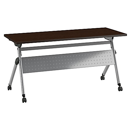 Bush Business Furniture 60"W x 24"D Folding Training Table With Wheels, Mocha Cherry/Cool Gray Metallic, Standard Delivery