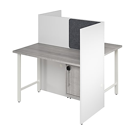 Bush Business Furniture Hustle 48-inch 2 Person Office Cubicles with Locking Storage Cabinet, White/Platinum Gray, Standard Delivers