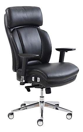 Lorell® Lumbar Support Bonded Leather High-Back Chair, Black