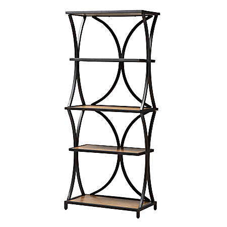 Baxton Studio Jeremy 4-Shelf Bookshelf, Oak Brown/Black