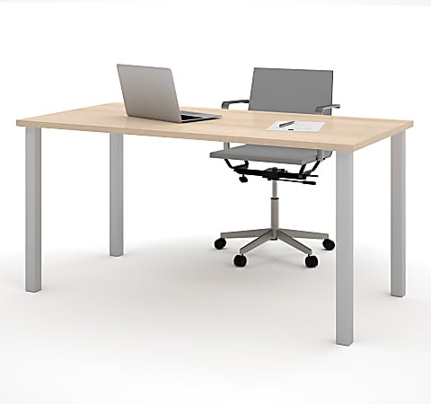 Bestar Universal 60"W Table Computer Desk With Square Metal Legs, Northern Maple