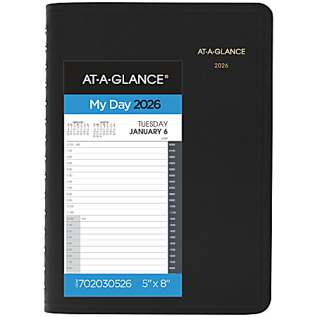 AT-A-GLANCE® 24-Hour 2026 Daily Appointment Book Planner, Black, Small, 5" x 8"