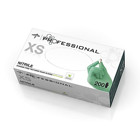 Medline Professional Disposable Powder-Free Nitrile Exam Gloves, X-Small, Green, Pack Of 2,000