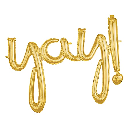 Amscan "Yay" Cursive Balloon Banner, 25" x 35", Gold
