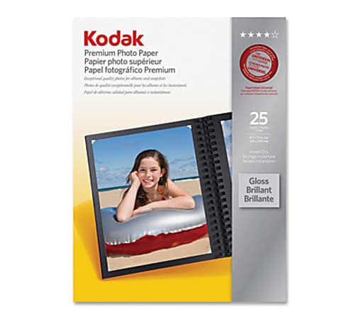 Kodak Premium Inkjet Photo Paper - Letter - 8 1/2" x 11" - Glossy - 1 / Pack - White