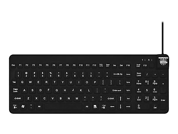 Man & Machine Premium Full Size Waterproof Disinfectable Keyboard - Cable Connectivity - USB Interface - English, French - Computer - PC, Mac - Industrial Silicon Rubber Keyswitch - Black