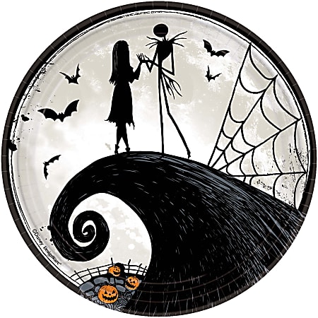 Amscan Nightmare Before Christmas Paper Plates, 9", Black/White, Pack Of 32 Plates