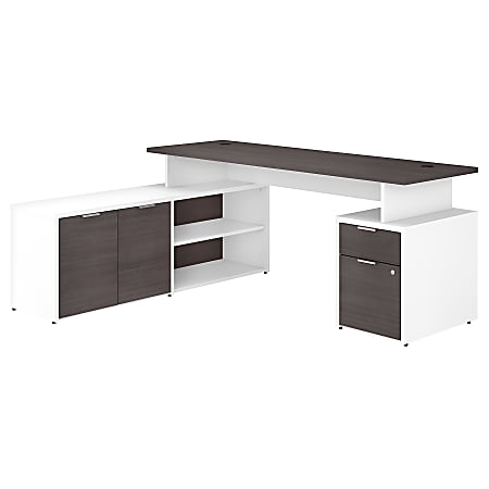 Bush Business Furniture 72"W Jamestown L-Shaped Corner Desk With Drawers, Storm Gray/White, Standard Delivery