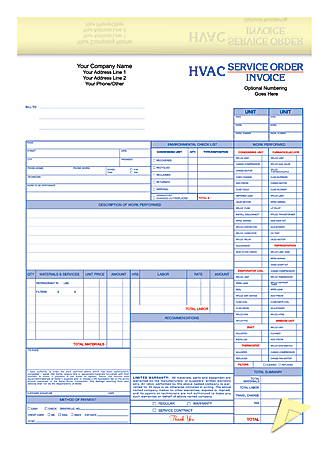 Custom 2-Part Business Forms, Pre-Formatted, Ruled HVAC Service Order/Invoice Forms, 8 1/2” x 11”, White/Canary, Box Of 250