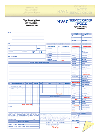 Custom 2-Part Business Forms, Pre-Formatted, Ruled HVAC Service
