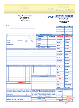 Custom Carbonless Business Forms, Pre-Formatted 3-Part HVAC Service Order/Invoice Forms, 8 1/2" x 11", Box Of 250 Forms