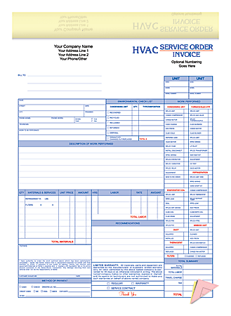 Custom Carbonless Business Forms, Pre-Formatted 3-Part HVAC