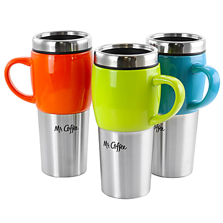 Mr. Coffee Insulated Thermal Travel Mugs 12.5 Oz Set Of 3 Mugs - Office  Depot