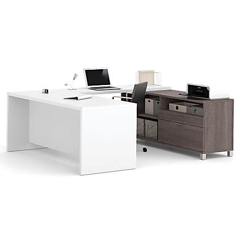 Bestar Pro-Linea 72”W U-Shaped Executive Computer Desk, Bark Gray/White